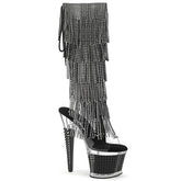 Pleaser SPECTATOR-2017RSF Clear-Black 7 Inch Heel, 3 Inch Textured Platform Open Toe/Heel Knee Boot, Side Zip